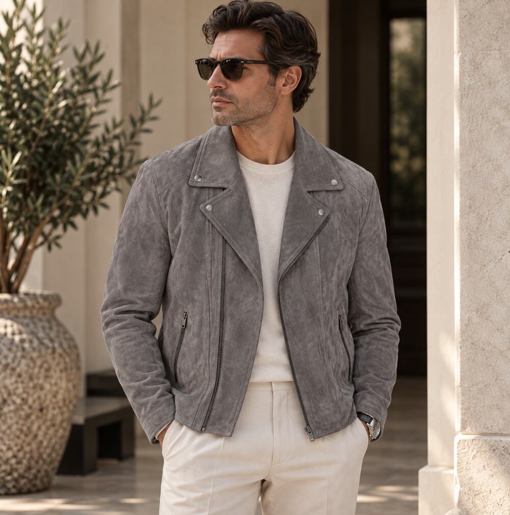NOMINEE Suede Leather Moto Jacket Gray Sz XL $695
